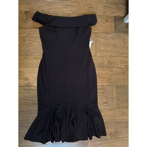 NWOT Marina Off-Shoulder Black Cocktail Dress Minimalist